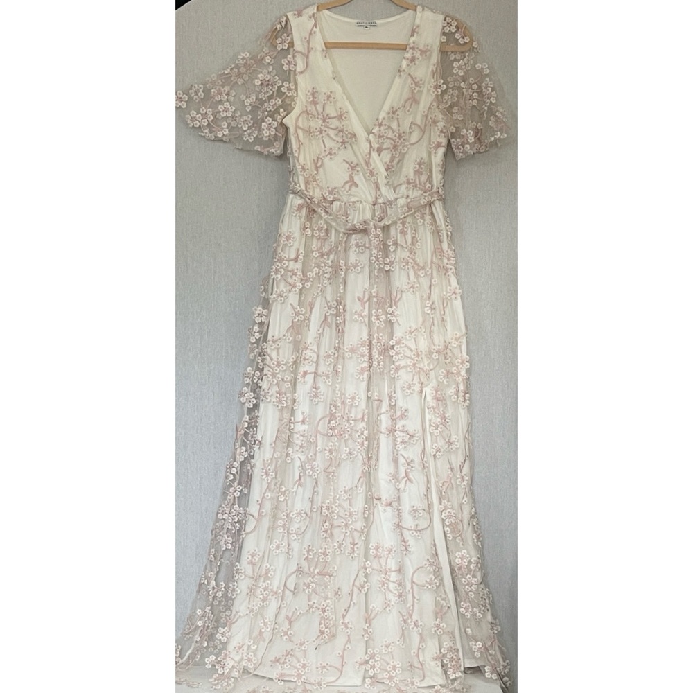Baltic Born Cherry Blood embroidered belted Cream Maxi Dress - Picture 2 of 8